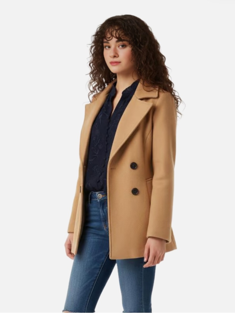 American Rag Women's Beige Double-Breasted Pea Coat